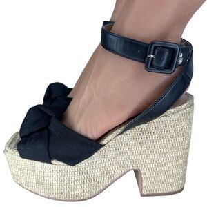 Sam Edelman Block Heel Sandals 8.5 Espadrille Platform Wedge Chic Black Theresa